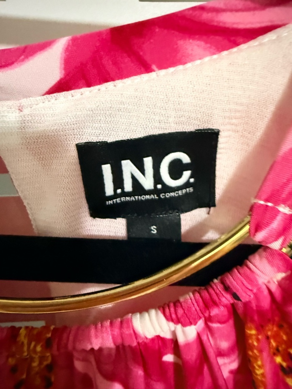 INC International Concepts Hot Pink Floral Halter Top with Gold Accent - Picture 3 of 5
